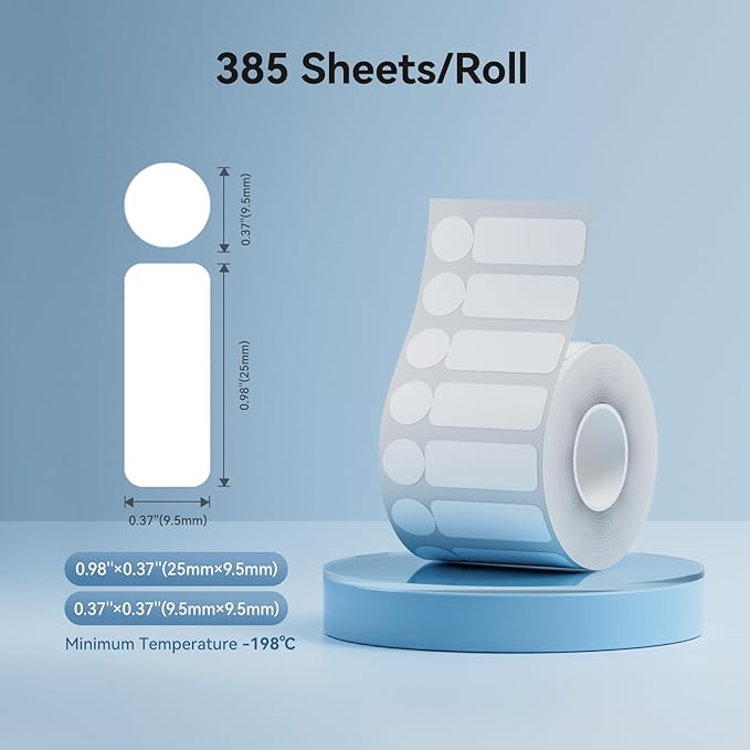 NIIMBOT M2/M3 Labels Low-Temperature Label Paper 1.44'' x 0.37'' (385Labels/Roll), Liquid Nitrogen Medical Scientific Research Sample Detection Centrifuge Tube -198°C Freezing Adhesive Sticker