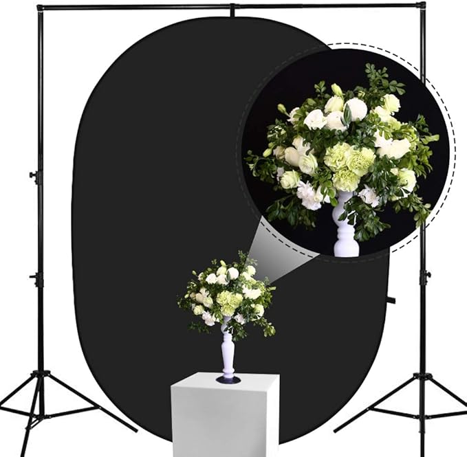 FOTOCREAT-5x6.5ft(1.5x2m) Black/White Double-Sided Pop-Up Collapsible Backdrop -Reflector Photo Backdrop Background for Video & Photo