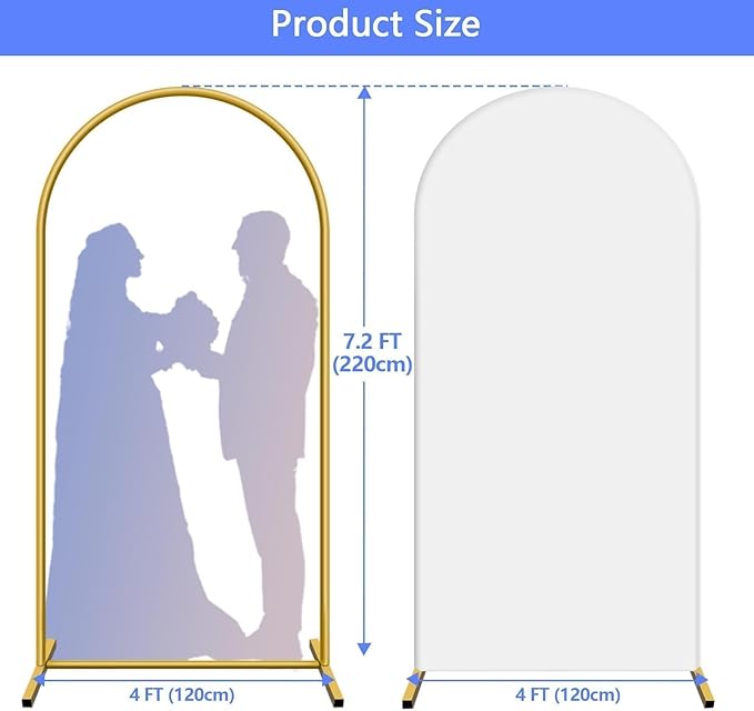 Metal Arch Backdrop Stand and Cover Set 7.2 ft, Wedding Arch Stand with White Cover for Party, Birthday, Wedding, Bridal Shower, Baby Shower (White, 7.2 ft)