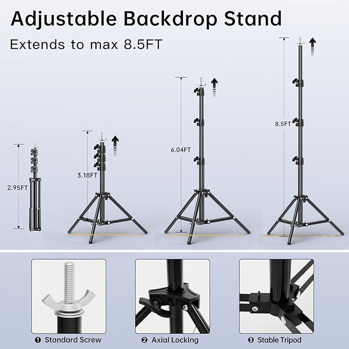 BEIYANG 8.5 x 10 FT Photo Backdrop Stand Kit, Adjustable Background Holder Support System Kit with Carrying Bag, for Photography Video Stutio, Parties Decoration, Advertising Display
