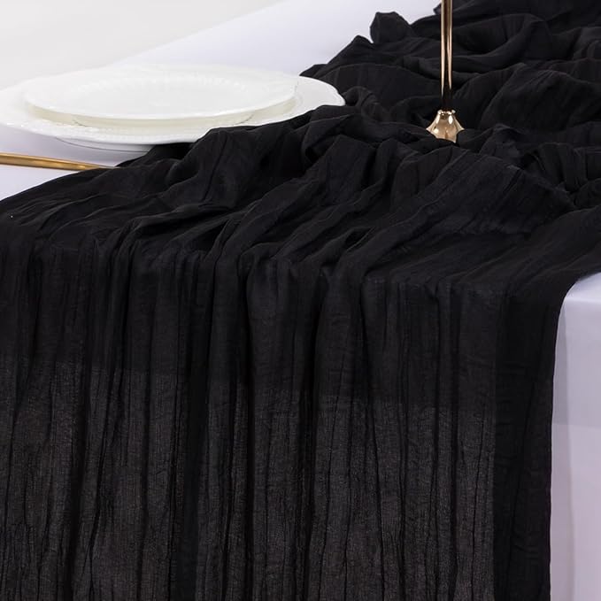 Socomi Black Halloween Table Runner Boho Rustic Gauze Fall Thanksgiving 120 inch 10FT Cheese Cloth Runner for Wedding Party Baby Shower Birthday Home Decor Holiday Decorations