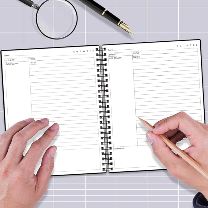 Yaridar A4 Cornell Notes Notebook - Spiral Cornell Notebooks for Note Taking, Subject College Ruled Notebook Steno Pads for Office/School/College/Home, 8.5" x 11", Black