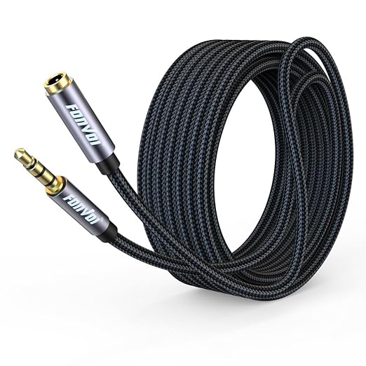 FONVOi TRRS Headphone Extension Cable, 4 Pole 3.5mm Stereo Jack Male to Female Aux Cable for Headphones/Microphones/Tablets/Computers/PS4 and More (15FT)