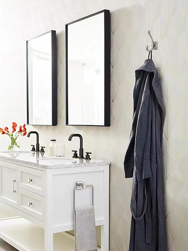 3 Pack Decorative Heavy Duty Towel Hooks for Hanging Robe Double Satin Nickel Coat Hooks Wall Mounted with Screws for Key, Towel, Bags, Cup, Hat