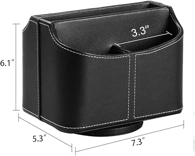 Arniche PU Leather Remote Control Holder,360 Degree Spinning Desk TV Remote Caddy,Desk Organizers and Accessories,for Controller,Media,Mail,Calculator,Mobile Phone,Pen Storage Holder(Black)