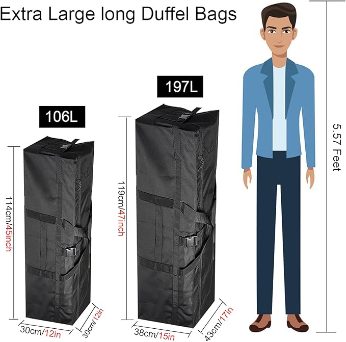 Long Travel Duffle Bag,Foldable Extra Large Duffel Bags,Carry on Travel Bag For Camping/Moving Boxes/Tent/Surfboards/Photography Equipment Storage Bag (197 Liter, Black)