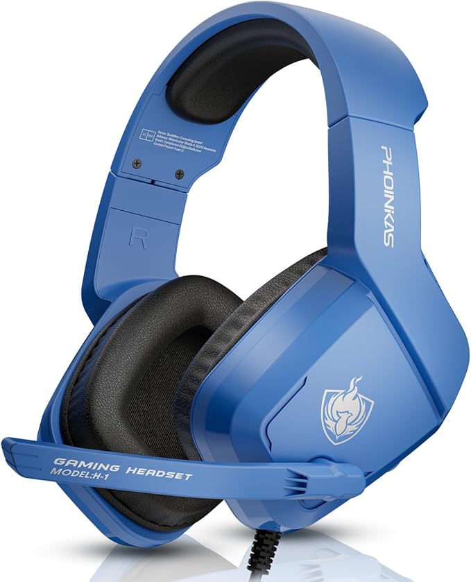 PHOINIKAS Gaming Headset for PS4, PS5, PC, Laptop, Stereo Over Ear Gaming Headphones with Noise-Canceling Mic, Gaming Headsets for XboxOne, Switch, Laptop, Mac, Phone (Navy Blue)