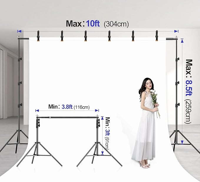 EMART 10x8.5FT Backdrop Stand, Photo Video Studio Adjustable&Lockable Heavy Duty Background Support System Kit with 6 Backdrop Clamps, 2 Sandbag and Carry Bag for Photography, Parties, Wedding, Video