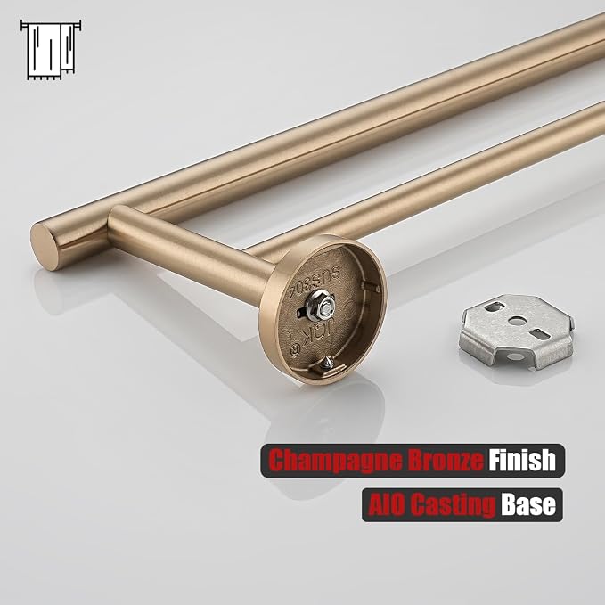 JQK Double Bath Towel Bar, 33 Inch 304 Stainless Steel Thicken 0.8mm Towel Rack for Bathroom, Towel Holder Champagne Bronze Wall Mount, Useable Length 30 Inch, TB100L30-CB