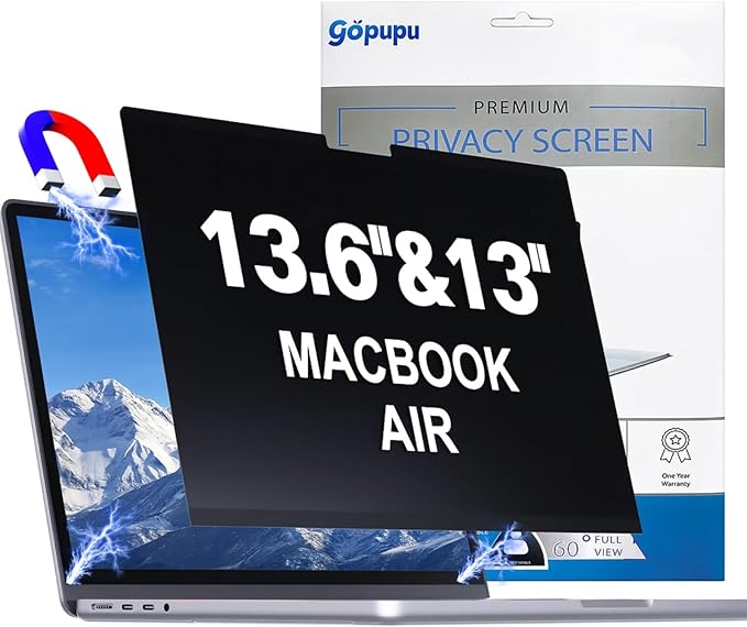 Strong Magnetic Privacy Screen Compatible with MacBook Air 13.6/13 Inch 2022-2025 M2 M3 M4, Removable Mac Air Screen Protector A2681, A3113, A3240 Screen Filter Shield Anti Glare Anti Blue Light
