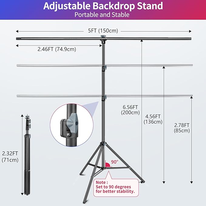 Black White Backdrop Screen with Stand Kit 5x6.5ft for Photo Video Studio, 2-in-1 Revisible Black Backdrop White Screen with T-Shaped Photography Background Support Stand and 5 Clamps
