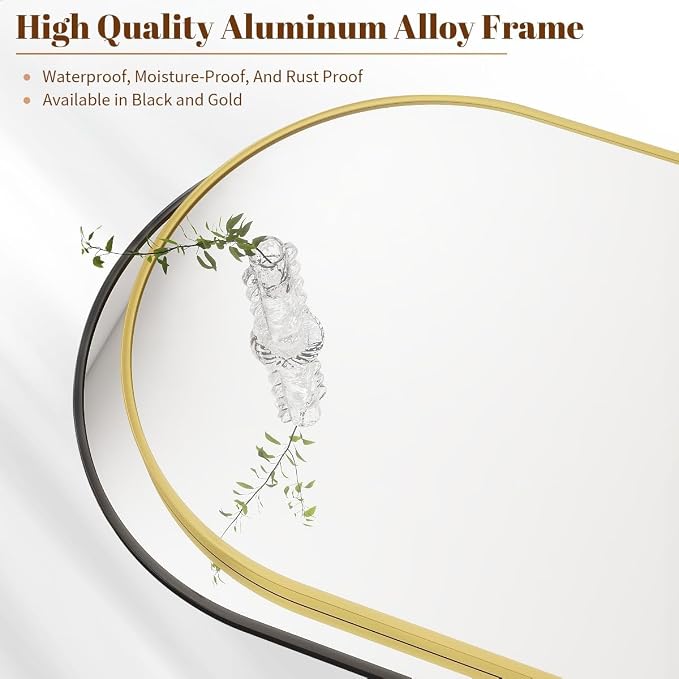 BEAUTYPEAK 20"x28" Arch Bathroom Mirror, Wall Mounted Vanity Metal Frame Mirror for Bedroom, Entryway, Living Room, Black