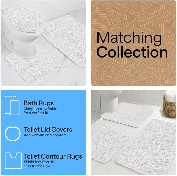 GORILLA GRIP Bath Rug Mat 60x17, Thick Soft Absorbent Chenille, Quick Dry Microfiber Mats, Rubber Backing Washable Shower Floor Rugs, Bathmat Runner, US Designed Bathroom Home Decor Accessories White