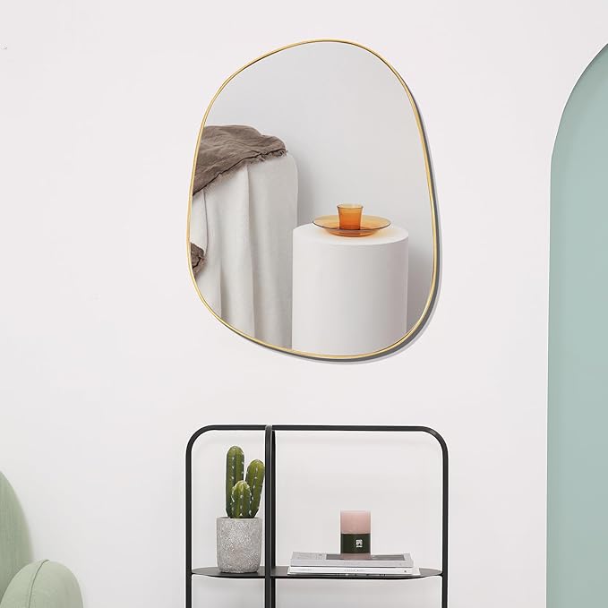 ELEHUME Asymmetrical Mirror for Wall Decor 17.5"*22.5", Modern Gold Framed Wall Mirror for Living Room Bathroom Bedroom Entryway ELE-STOU-0066Gold