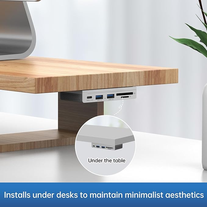 EJAY 5-in-1 Magnetic USB 3.0 Hub with SD/TF Card Reader, 2 USB-A + 1 USB-C Ports, Includes Sliding Rail, Screws & Sticky Pads for MacBook Laptop PC Silver