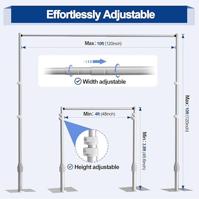 EMART Backdrop Stand Heavy Duty 10x10FT, Pipe and Drape Photo Background Photography Kit, Adjustable Metal Frame with Flat Base for Wedding Birthday Party Decoration