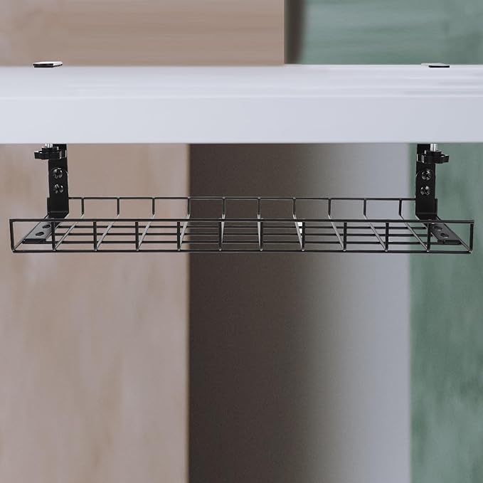 Under Desk Cable Management Tray No Drill Cord Organizer Holder Large Capacity Wire Rack for Office Desk Cable Storage 500Mm Black