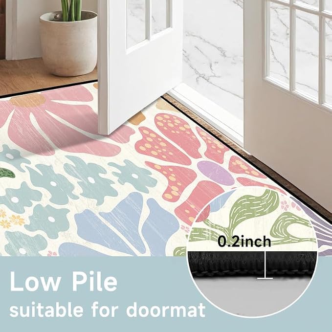 Floral Area Rug Modern Abstract Rug Pastel Flower Print Carpet Colorful Bohemian Plant Rugs for Entryway Bedroom Living Room Nursery Kitchen Playroom Home Decor,3'x5'