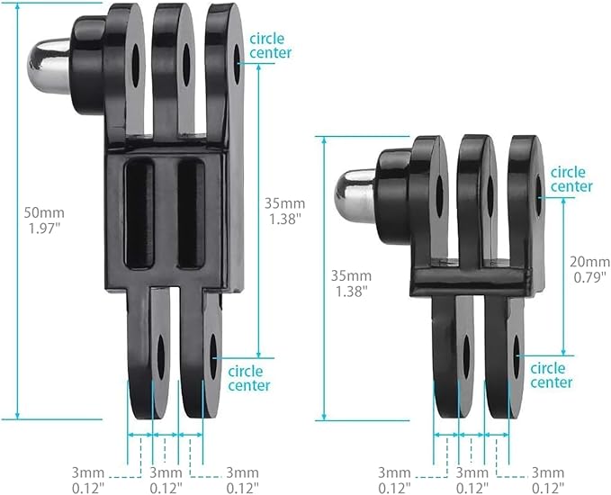 HSU Adjust Arm Straight Joints Mount, Long and Short Same Direction Straight Joints Mount for GoPro Hero 13 12 11 10 9 8 7 6 5 4 3 3+ 2 1, AKASO Campark and Other Action Cameras