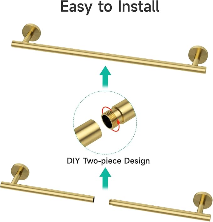 USHOWER Light Gold Towel Bar, 18-Inch Towel Racks for Bathroom Wall-Mounted, SUS304 Stainless Steel Towel Rod (Total Length 20-Inch)