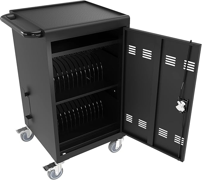 TOUPUWAN Laptop and Tablet Storage Cart, Mobile Charging Cart and Cabinet for Up to 32 Units, Screen Size Up to 16.3", Fits Chromebook, Tablet, Laptop, Suitable for School, Business