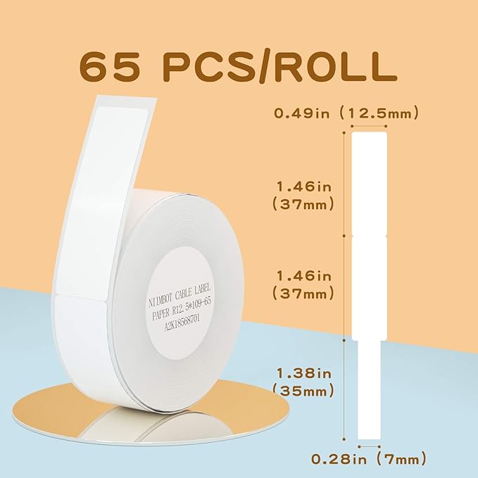 NIIMBOT D11 D110 Label Maker Tape Adhesive White Label Paper 0.47" X 4.29" (12.5 X 109mm) 65 Labels/Roll, Compatible for NIIMBOT D11 D110 Label Printer, Thermal Paper Black on White, 3-Roll