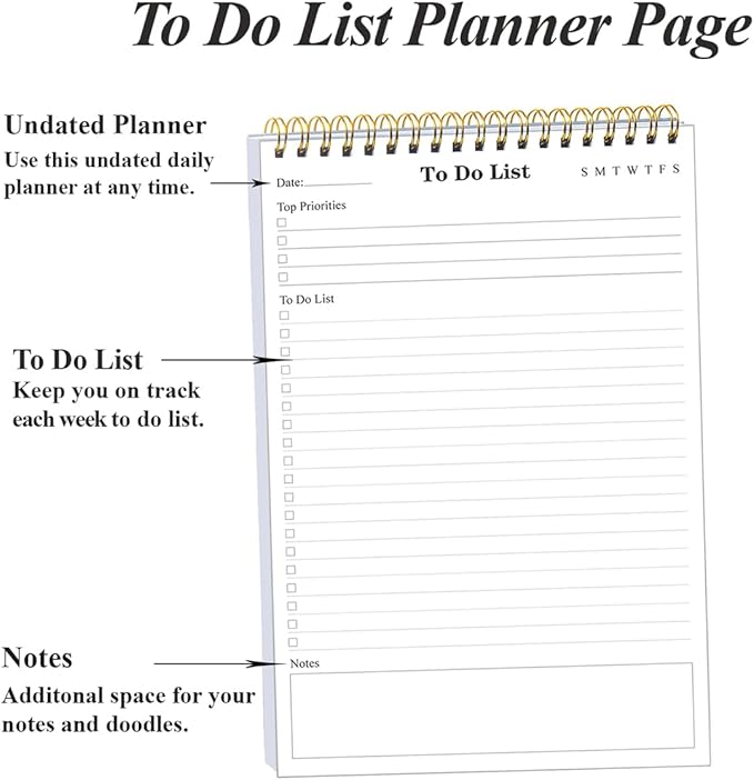 (50-Pack) To Do List Notepad - A5 Undated Daily Planner, 2500 Sheets/5000 Pages To Do List Notebook for Work, Spiral Waterproof Notepad for Office Supplies, School Planner, 5.8" x 8.3"