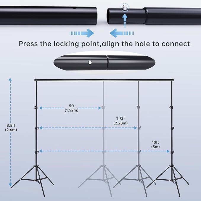 BEIYANG 8.5 x 10 FT Photo Backdrop Stand Kit, Adjustable Background Holder Support System Kit with Carrying Bag, for Photography Video Stutio, Parties Decoration, Advertising Display