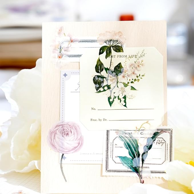 Obujopal 100 Pcs Daisy Camellia Stickers, White Flower Stickers for Scrapbooking Junk Journal Notebook Diary Planner Letter Envelope Water Bottle Phone Case Craft Decoration, 50 Patterns