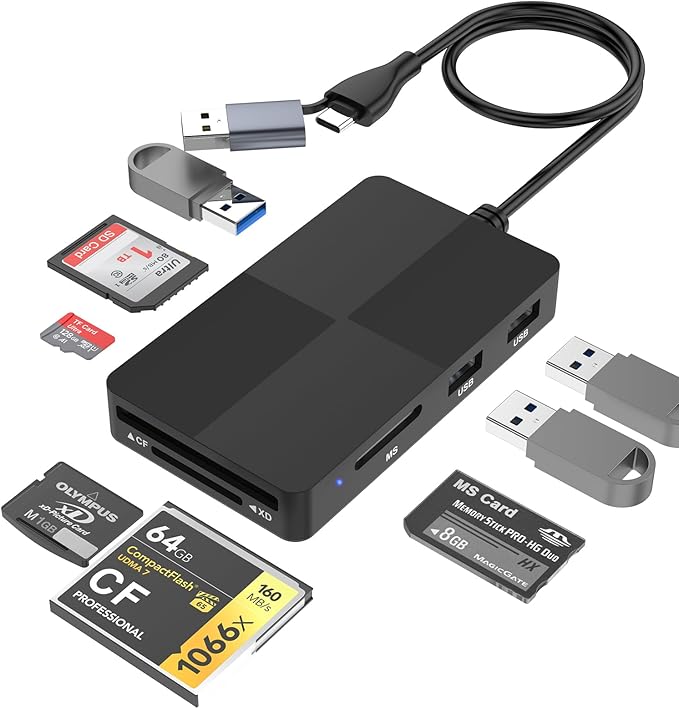Memory Stick Pro Duo Adapter, USB C + USB 3.0 Multi Card Reader for MS/SD/TF/XD/CF/, 8 in 1 Memory Card Reader (USB A + USB C)