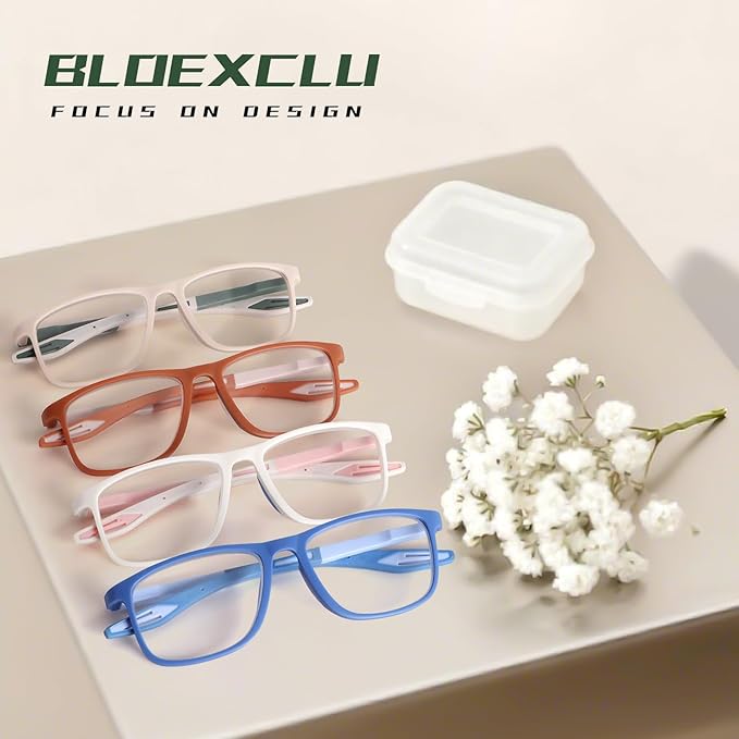 BLOEXCLU 4 Pack Progressive Multifocus Reading Glasses for Men Women TR90 Sports Style Anti-Blue Light Computer Readers
