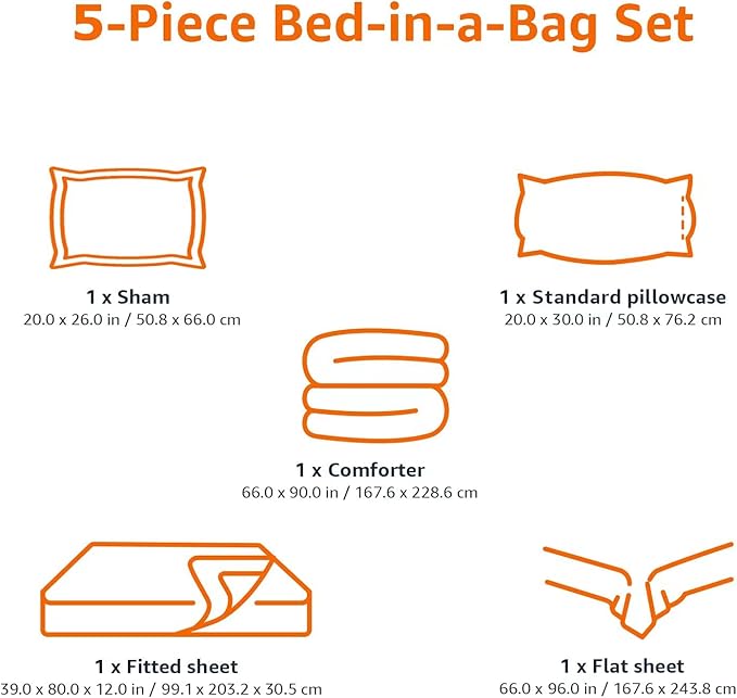 Amazon Basics Twin/Twin XL Comforter Set with Sheets, 5-Piece Purple Floral Bedding, Lightweight Microfiber Bed-in-a-Bag