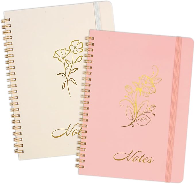 Joyberg Aesthetic Spiral Notebook, 2PCS Cute Notebook, 8.3" x 6" Notebook For Women, A5 Spiral Journal Notebook for Office/School/Home (Pink & Beige)