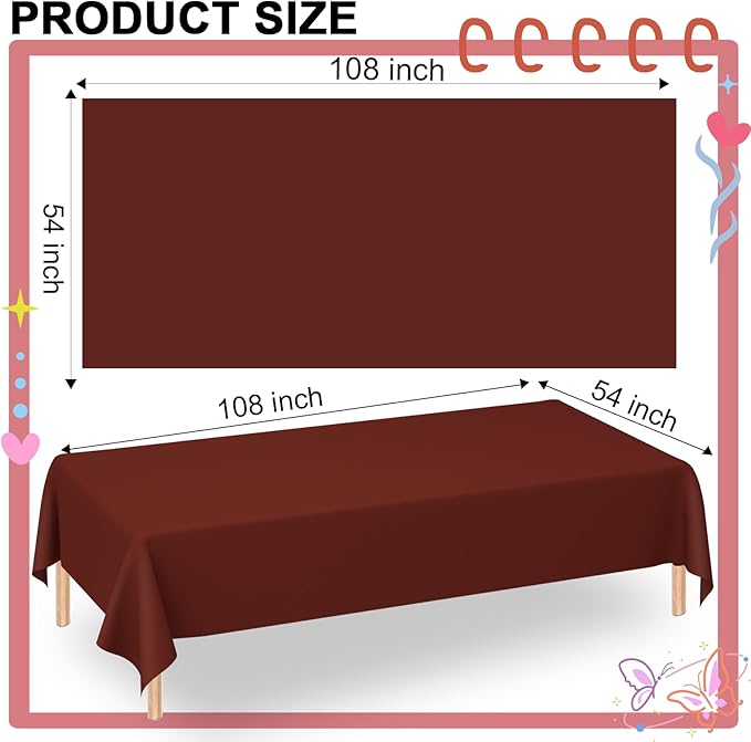 WNINK 4 Pack Maroon Tablecloths Burgundy Disposable Table Covers 54" x 108" Table Cloths for BBQ Birthday Picnic Bridal Shower Engagement Wedding Plastic Table Cloths for Parties