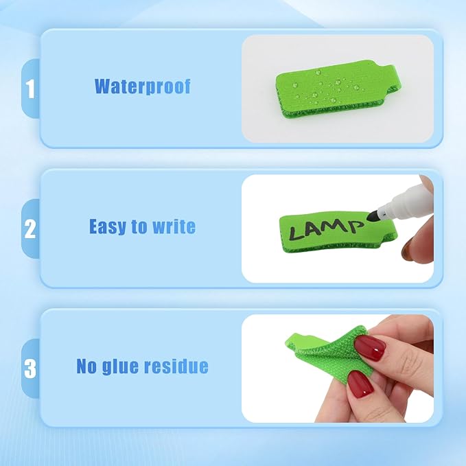 50 Pieces Cord Labels Self-Adhesive Nylon Cable Labels Tags Waterproof Wire Cable Tags or Electronics Office Computers Management and Identification (Green)