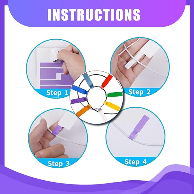 600 PCS Cable Labels - 12 Color Wire Tags for Laser Printing & Handwriting, Waterproof Tear-Resistant Cord Organizers, Strong Adhesive for IT, Office & Industrial Use