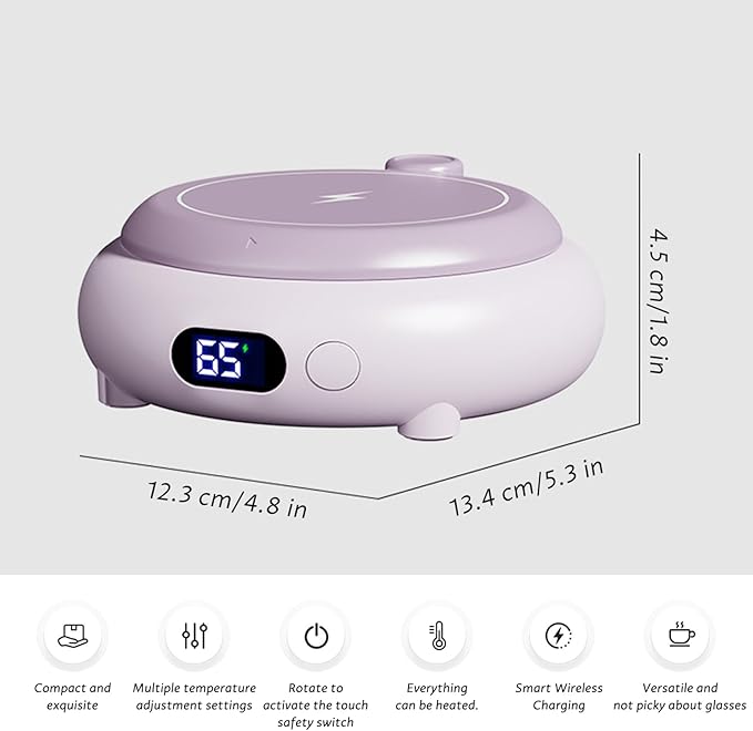 Coffee Mug Warmer for Desk, 3 Heating Setting 2-in-1 Rechargeable Mug Warmer ＆ Phone Chargers Timing Coffee Heater for Desk Home Office