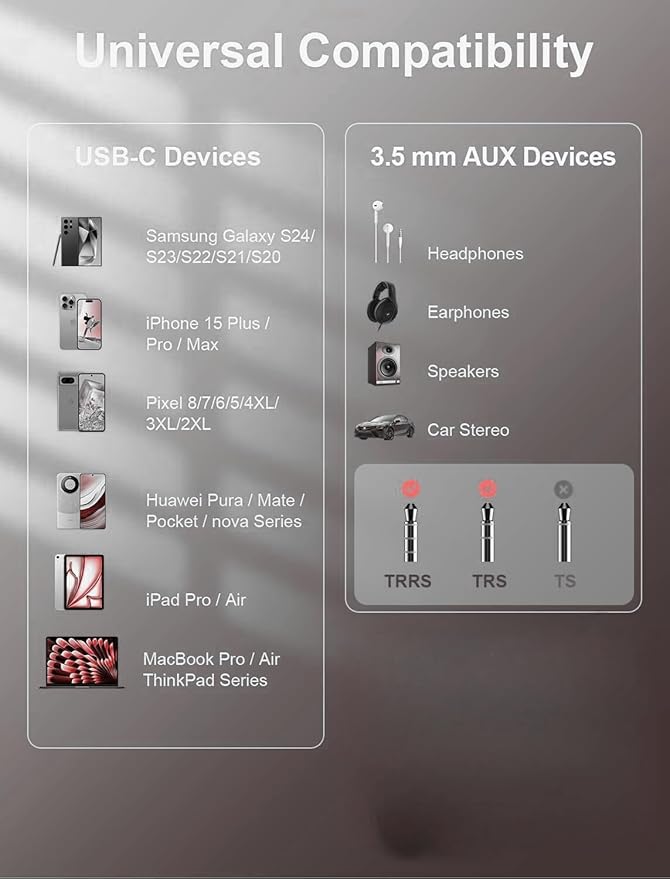 USB-C to 3.5mm Audio Headphone Adapter - HiFi and Charger 2-in-1 Compatible with Apple iPhone 15 Samsung Galaxy S24 S23 S22 S21 S20 Plus Pro Max Ultra Pixel iPad - Type C to Jack Dongle Adapter