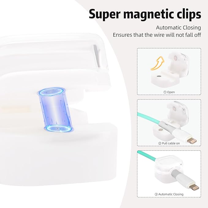 Magnetic Cable Clips Cord Organizer Holder, 6 Pack Adhesive Wire Holder Keeper Organizer USB Charging Cable Storage Holder for Home Office Phone Car Wall Desktop Nightstand Kitchen (White)