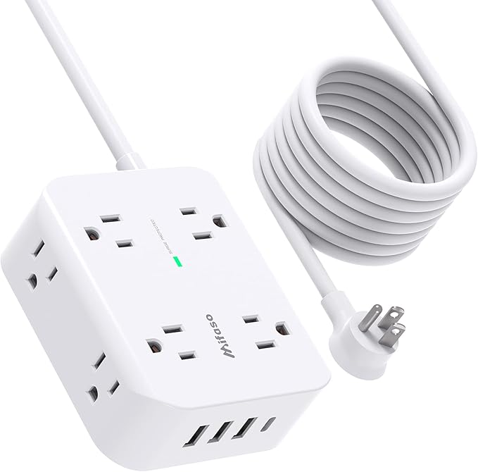 15FT Power Strip Surge Protector - 8 Outlets and 4 USB Ports, Heavy-Duty Braided Extension Cord, Flat Plug, 15A Circuit Breaker, Charging Station Overload Protection