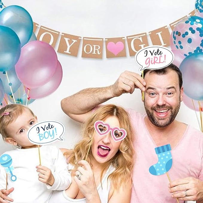 Baby Photo Booth Props Gender Reveal Party Boy or Girl Shower Birthday Party