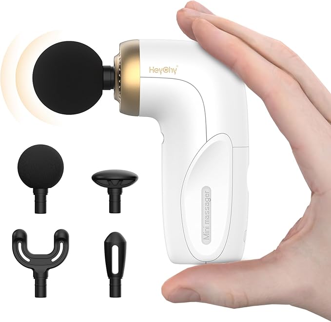 HEYCHY A1 Super Mini Massage Gun, Percussion Deep Tissues Muscle Massager, Compact Sports Travel Massage Gun, Portable Handheld Massager for Office Gifts for Him/Her, Home, Athletes(White)