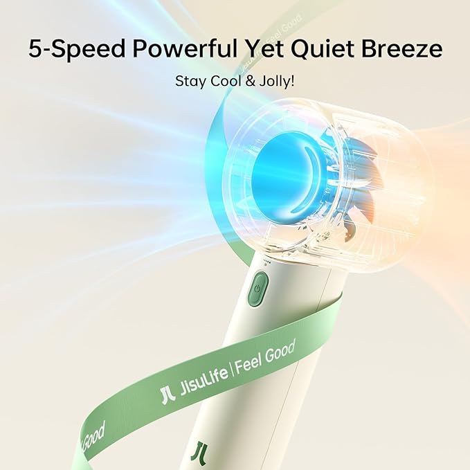 JISULIFE Portable Fan Christmas Gifts, 4000mAh Mini Handheld Fan with Neck Strap, Stickers, Christmas Stockings, Ideal for Travel, Camping. Gifts for Women, Men, Kids (Beige)