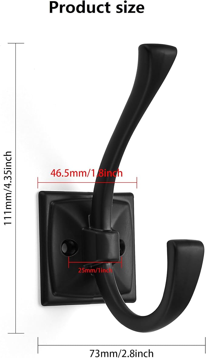 10 Pack Decorative Heavy Duty Towel Hooks for Hanging Robe Double Matte Black Coat Hooks Wall Mounted with Screws for Key, Towel, Bags, Cup, Hat