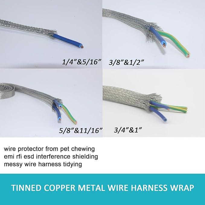 EMI RFI Shielding Wire Loom Metal Tinned Copper Grounding Braided Sheathing Cable Sleeve Mesh ESD Protection Flat Tubular Expandable (5/8" W(0.40" ID)-20FT)