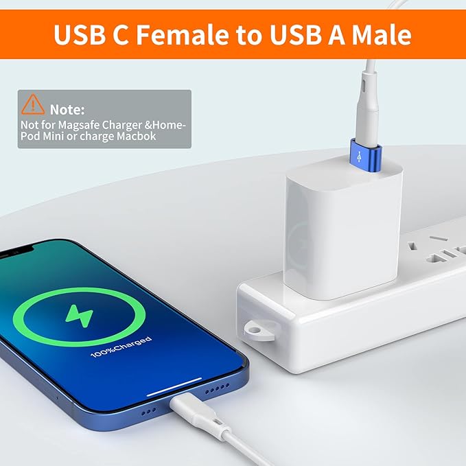 JXMOX USB C Female to USB Male Adapter 4-Pack,Type C to USB A Charger Converter for iPhone 16 15 14 13 12 11 Pro Max,Samsung Galaxy Note 20 S24 S23 S20,Apple iWatch Watch Series 7 8,AirPods iPad Pro