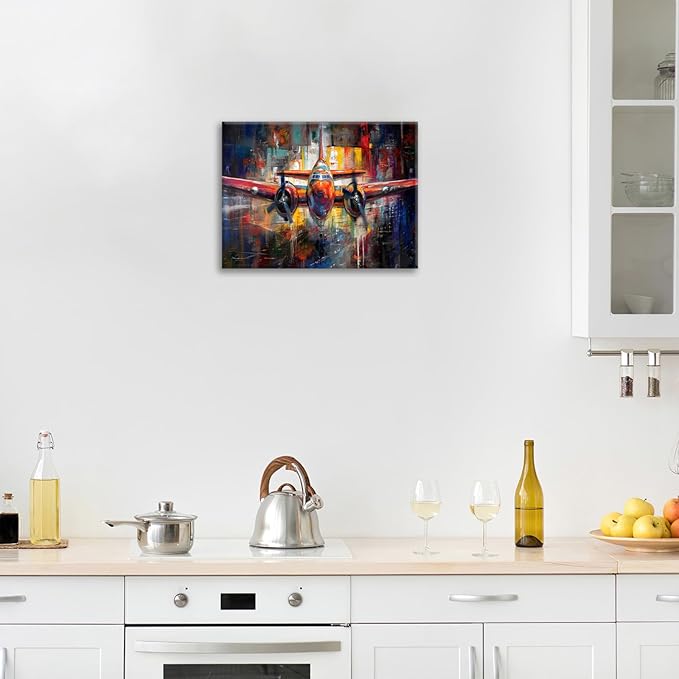 Airplane Wall Art, Graffiti Plane Pictures Wall Decor, Banksy Aviation Canvas Prints Painting, Framed Artwork for Boy Room Bathroom Living Room Bedroom Office Dining Room 16"X12"