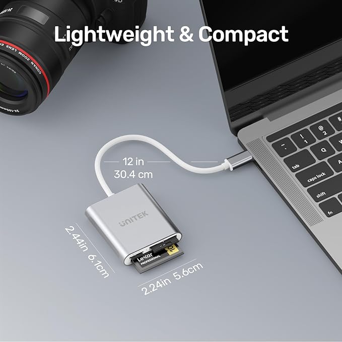 Unitek USB C SD Card Reader, Aluminum 3-Slot USB 3.0 Type-C Flash Memory Card Reader for USB C Device, Supports SanDisk Compact Flash Memory Card and Lexar Professional CompactFlash Card - Grey