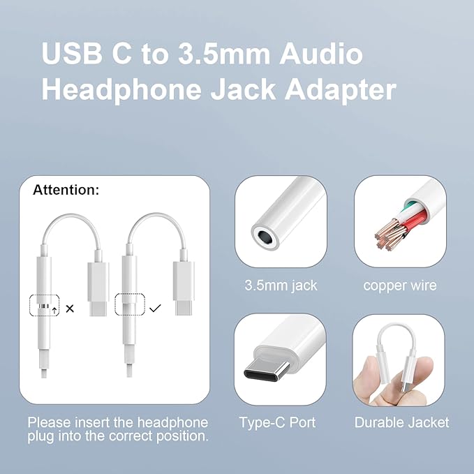 2 Pack USB C to 3.5mm Headphone Jack Adapter, USB C to Aux Audio Dongle Cable Cord Compatible with iPhone 17/16/15 Pro/15 Pro Max, iPad Pro, MacBook, Samsung S21-24, Pixel 7/6/5
