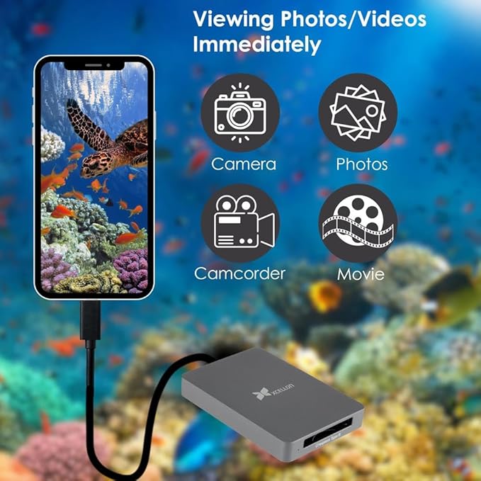 CFexpress Type B Card Reader with USB 3.2 Gen 2, 10Gbps High-Speed Data Transfer, USB C to USB C/USB A Cable, Aluminum Enclosure, Push Lock and Security LED Indicator